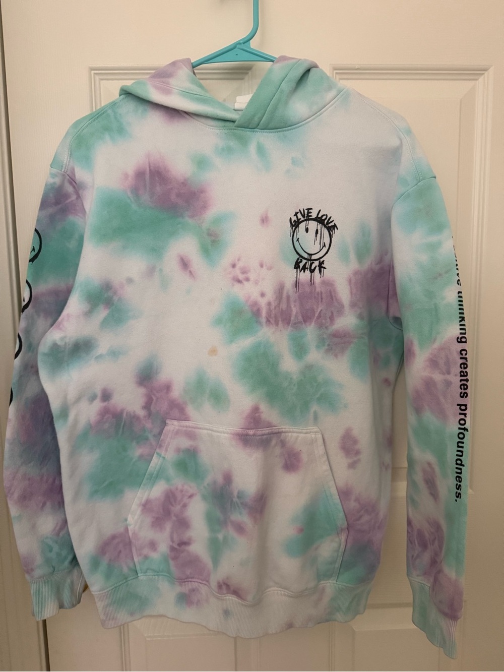 SMILEY x H&M Tie-Dye Graphic Hoodie Size S Pastel Green Purple